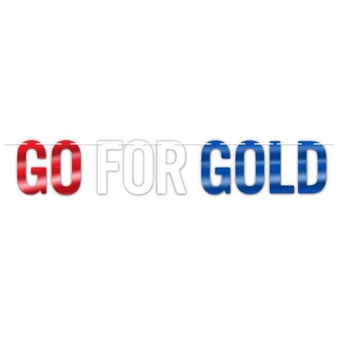 Red, white, and blue text reading "GO FOR GOLD" displayed as a horizontal banner decoration.