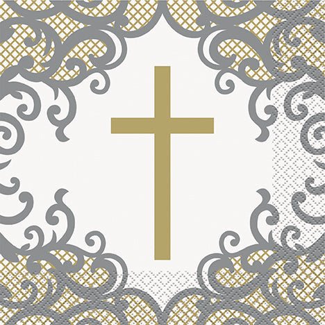 Gold Fancy Cross Lunch Napkins | 16ct