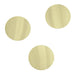 Three pale yellow-gold circular discs arranged in a triangular formation on a white background.