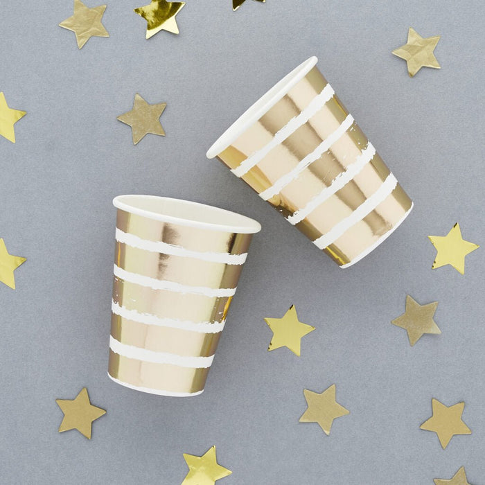 Gold Foil Striped Paper Cups | 8ct - Zurchers