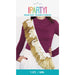 Gold fringe sash with white "It's My Birthday" text displayed on a model wearing a burgundy long-sleeve shirt, shown in package as a single-count party decoration.