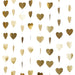 Hanging paper heart garland with multiple strands of cream and gold-toned hearts in varying sizes suspended from thin strings against a white background.