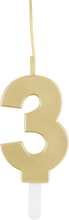 Gold Number 3 Sparkler Candle - Party Supplies