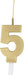 Gold number 5 shaped birthday candle with a white wax base and thin metal pick for cake insertion.