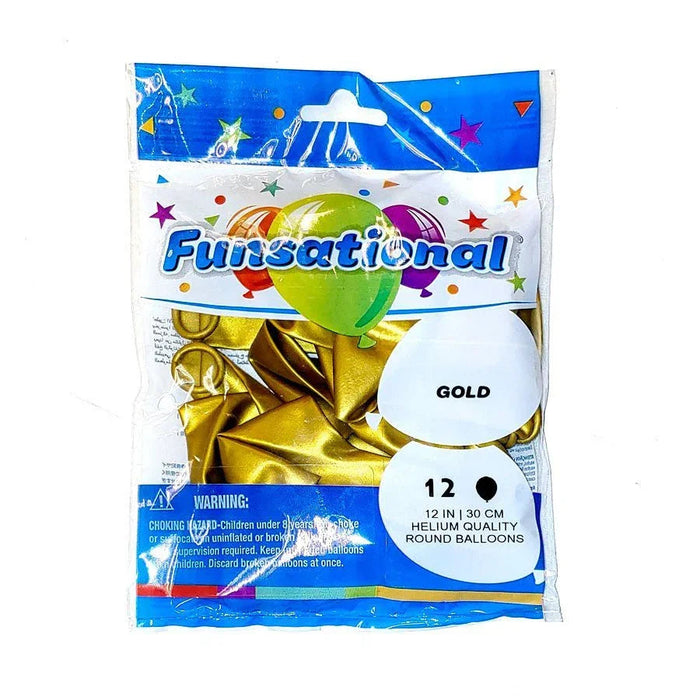 12" Funsational Latex Balloon Pack, Gold | 12 ct - Zurchers
