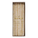 Box of 24 cream-colored tall taper candles with gold glitter speckles throughout, arranged upright in kraft packaging.