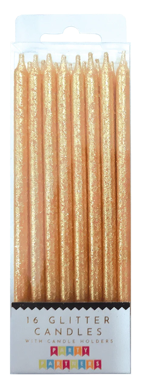 Gold Glitter Candle Set | 16ct