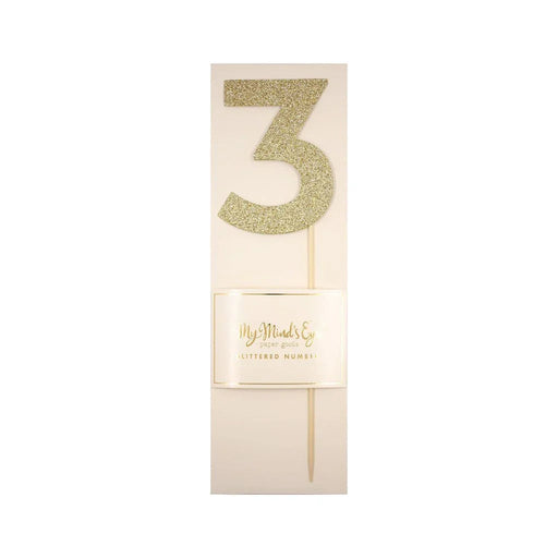 Gold Glitter Number Cake Topper Party Pick No. 3