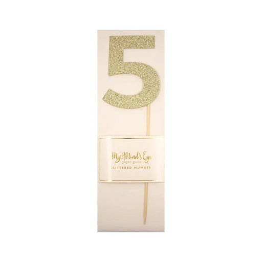 Gold Glitter Number Cake Topper Party Pick No. 5
