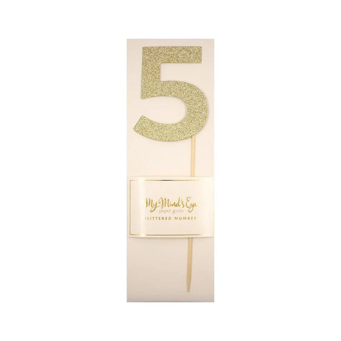 Gold Glitter Number Cake Topper Party Pick No. 5 - Zurchers