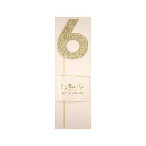 Gold Glitter Number Cake Topper Party Pick No. 6, 9" | 1ct