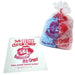 Two fluffy circus cotton candy bags with red clown branding and "it's Great" text, one displayed flat and one shown packaged in clear cellophane with a bow.
