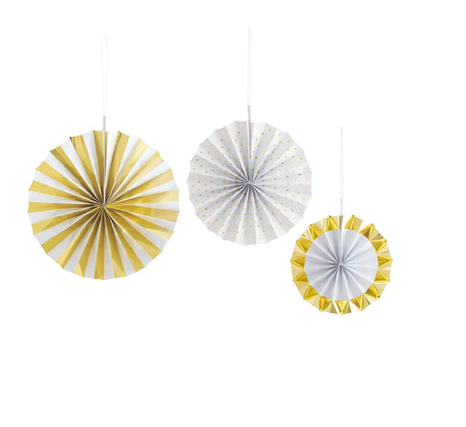 Gold/White Paper Fan | 3ct