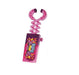 Pink pop-it fidget toy with a twisted handle top and a rectangular base decorated with colorful comic-style graphics and yellow lightning bolt designs.