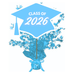 Light blue graduation cap centerpiece spray with "Class of 2026" text, featuring a mortarboard top, tassel, and bursting star confetti design on a white background.