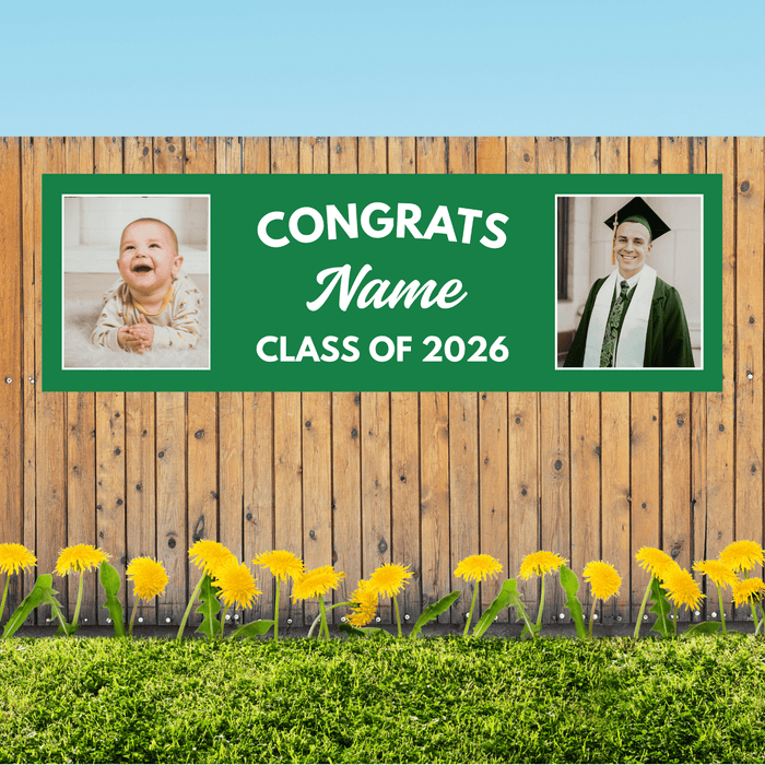 Grad in Color Congrats Custom Banner Name and 2 Photos 2'x 6' | 1 ct - Zurchers