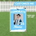 Light blue yard sign featuring "CONGRATS" text, a custom photo placeholder of a graduate in cap and gown, the year "26", and a name field, measuring 24 inches by 36 inches.