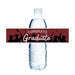 Clear plastic water bottle with a maroon and black "Congrats Graduate" label wrapped around the middle, featuring silhouettes of graduates in caps and gowns.