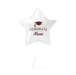 White star-shaped foil balloon with dark red graduation cap icon and "CONGRATS Name" text in maroon lettering.