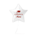 White star-shaped foil balloon with red graduation cap icon and "CONGRATS Name" text, attached to a string.
