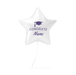 White star-shaped foil balloon with purple graduation cap icon and "CONGRATS Name" text, displayed with string attached.