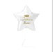 White star-shaped foil balloon with gold graduation cap icon and "CONGRATS Name" text, suspended by a white string.