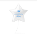 White star-shaped foil balloon with blue graduation cap icon and "CONGRATS Name" text, suspended by a string.
