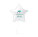 White star-shaped foil balloon with teal graduation cap icon and "CONGRATS Name" text, suspended by a string.