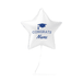 White star-shaped foil balloon with blue graduation cap icon and "CONGRATS Name" text, displayed on a stick.