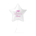 White star-shaped foil balloon with pink graduation cap icon and "CONGRATS Name" text in pink lettering, attached to a string.