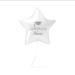 White star-shaped foil balloon with a graduation cap icon and "CONGRATS Name" text printed in gray, shown with attached string.