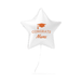 White star-shaped mylar balloon with orange graduation cap icon and "CONGRATS Name" text, suspended by a string.