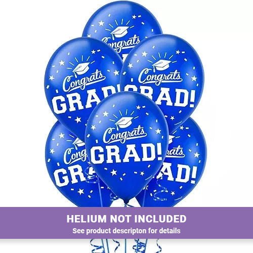 Graduation Blue Round Flat Latex Balloons 12" | 15 ct