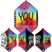 Four colorful iridescent mylar balloons with rainbow gradients featuring graduation messages like "You did it," "Congrats Grad," and "Hooray" arranged in a cluster.