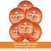 Bundle of fifteen orange latex balloons printed with "Congrats Grad" text and decorative stars, arranged in a cluster with a silver ribbon tied at the base.