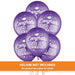 Five purple latex balloons with "Congrats GRAD" text and sunburst designs, displayed in a cluster arrangement with a note that helium is not included.