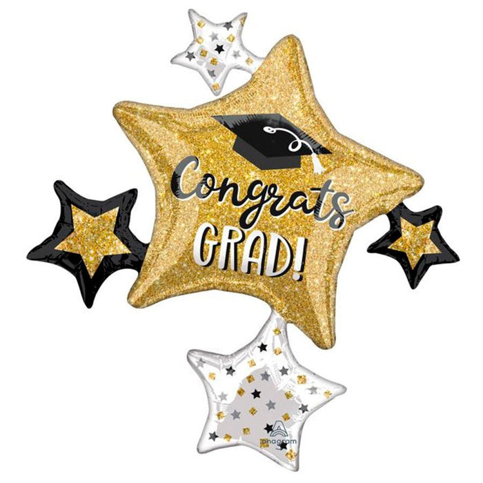 Graduation Gold Sparkle Star Cluster Gongrats Balloon 35" | 1 ct