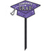 Purple graduation cap lawn sign with "Congrats Grad" text and stars, mounted on a black stake, approximately 20 inches tall.