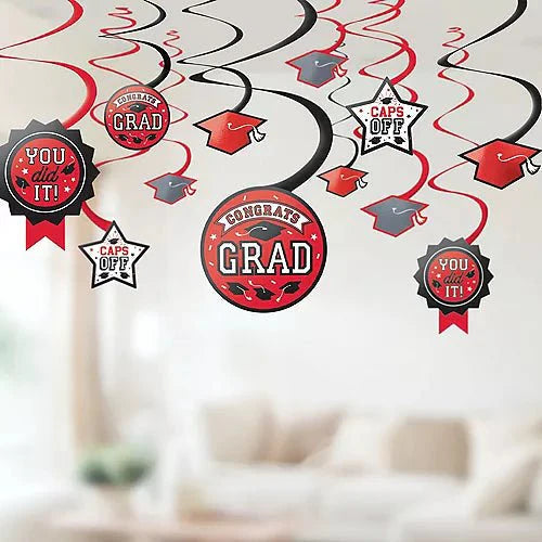 Graduation Red Swirl Decorating Pack  | 12 pcs
