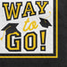 Yellow and black graduation-themed beverage napkins featuring "WAY to GO!" text with mortarboard caps and tassel designs on a white background.