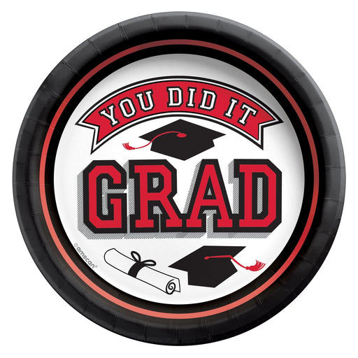 Graduation True To Your School Red Round Plates 7" | 20 ct