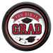 Red and black round paper plate with "YOU DID IT GRAD" text, graduation caps, diploma, and white center, designed for celebration tableware.