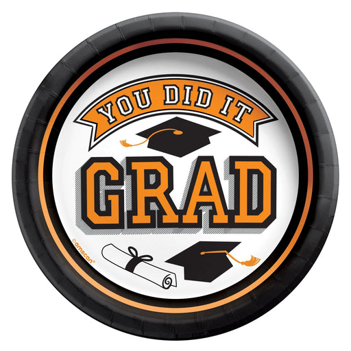 Graduation True To Your School Round Plates Orange 7" | 20 ct