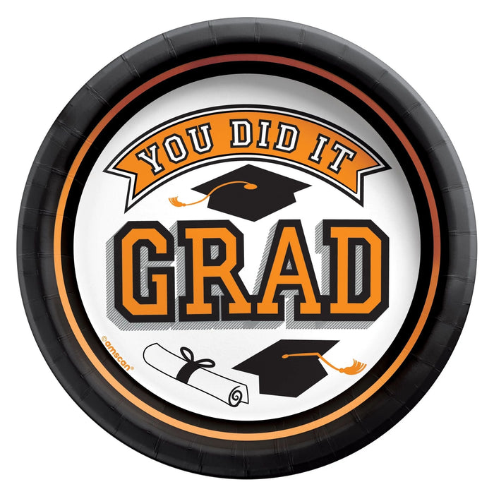 Graduation True To Your School Round Plates Orange 7" | 20 ct