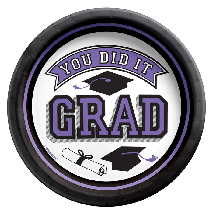 Graduation True To Your School Round Plates Purple 7" | 20 ct