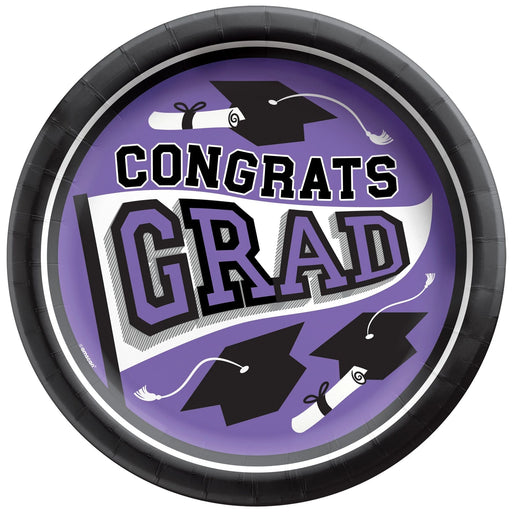 Graduation True To Your School Round Plates Purple 9" | 20 ct