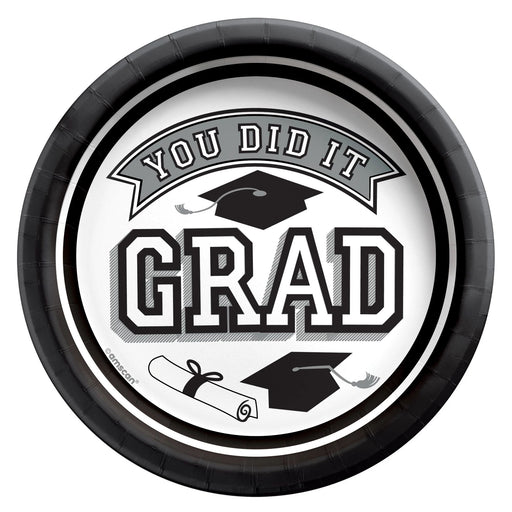 Graduation True To Your School Round Plates White 7" | 20 ct