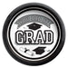 Round white paper plates with a black rim featuring "You Did It Grad" text, graduation caps, and a diploma illustration in the center.