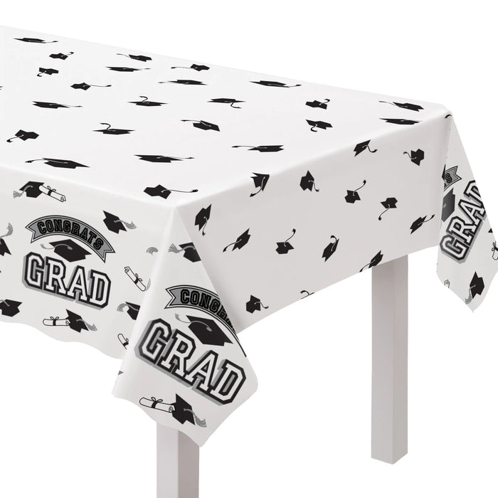 Graduation True To Your School White Table Cover 54" x 102" | 1ct