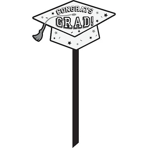 Graduation White Plastic Lawn Stake 20.5" | 1 ct
